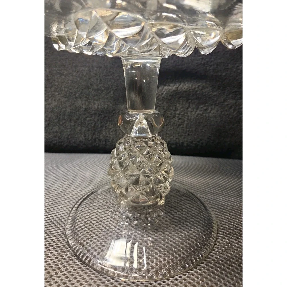 Vntg EAPG Ripley US Glass Pavonia Pineapple Stem Open Compote W/ Leaves 9.5 T